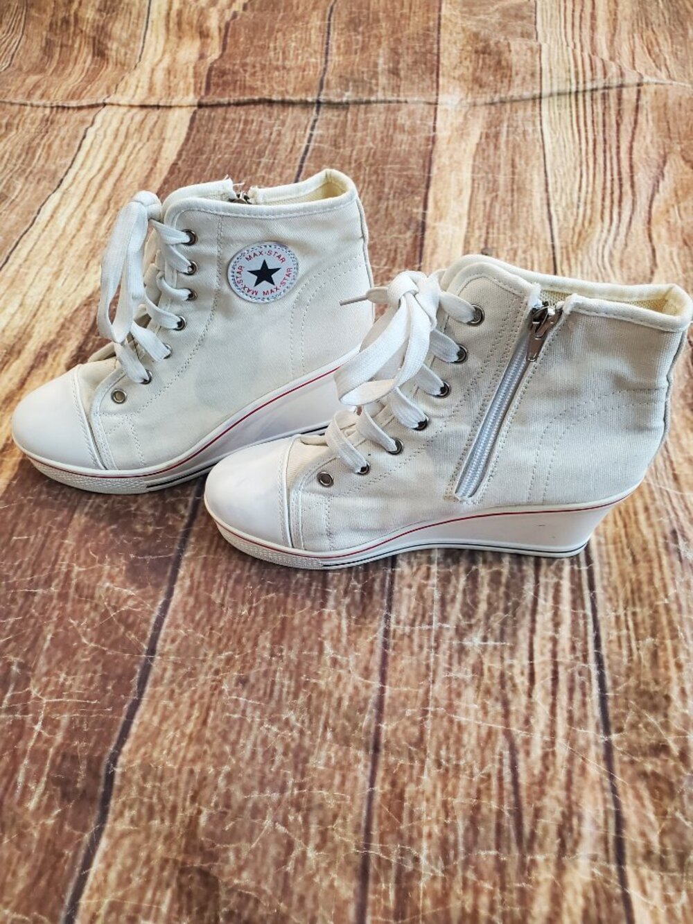Max Star Yufu White High Top Platform Wedge Sneaker Booties 38